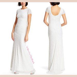 NEW Adrianna Papell Scoop Back Sequin‎ Evening Gown in Ivory-White [SZ 10 ]